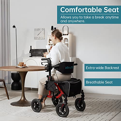 All-Terrain 2 in 1 Rollator Walker & Transport Chair with 10" Wheels, Blue T277