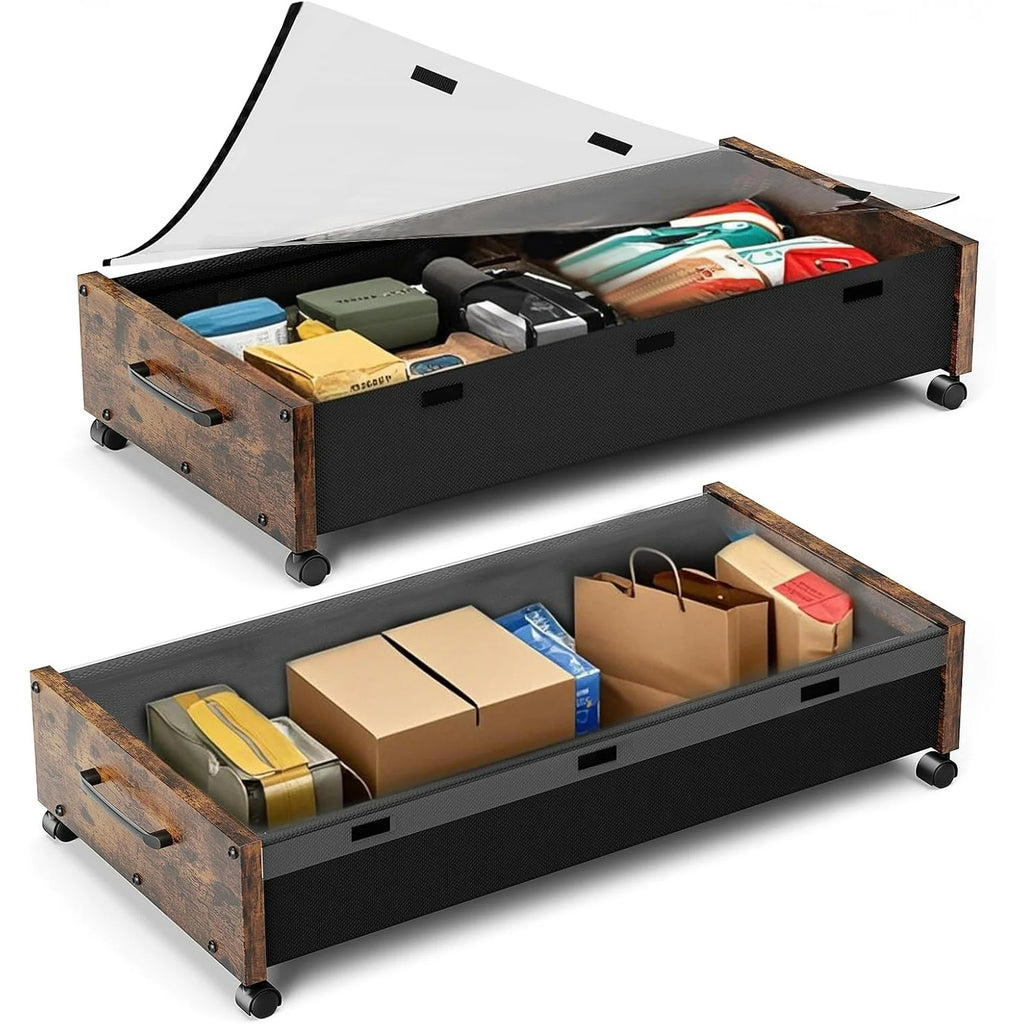 Under Bed Storage with Wheels, 2 Pack Rolling Metal Drawer for Clothes Q5272