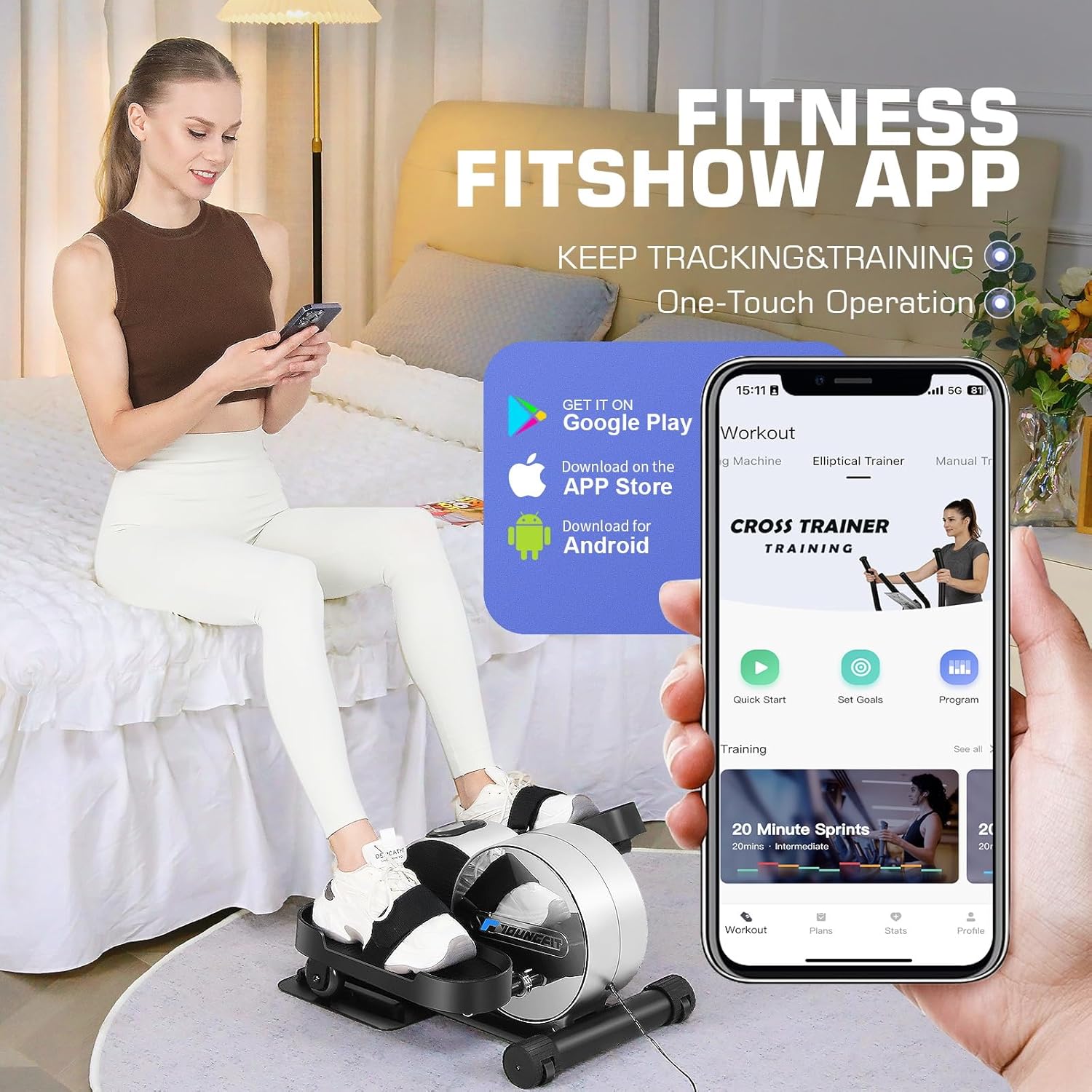 Under Desk Elliptical with Fitness App and LCD Display G7394