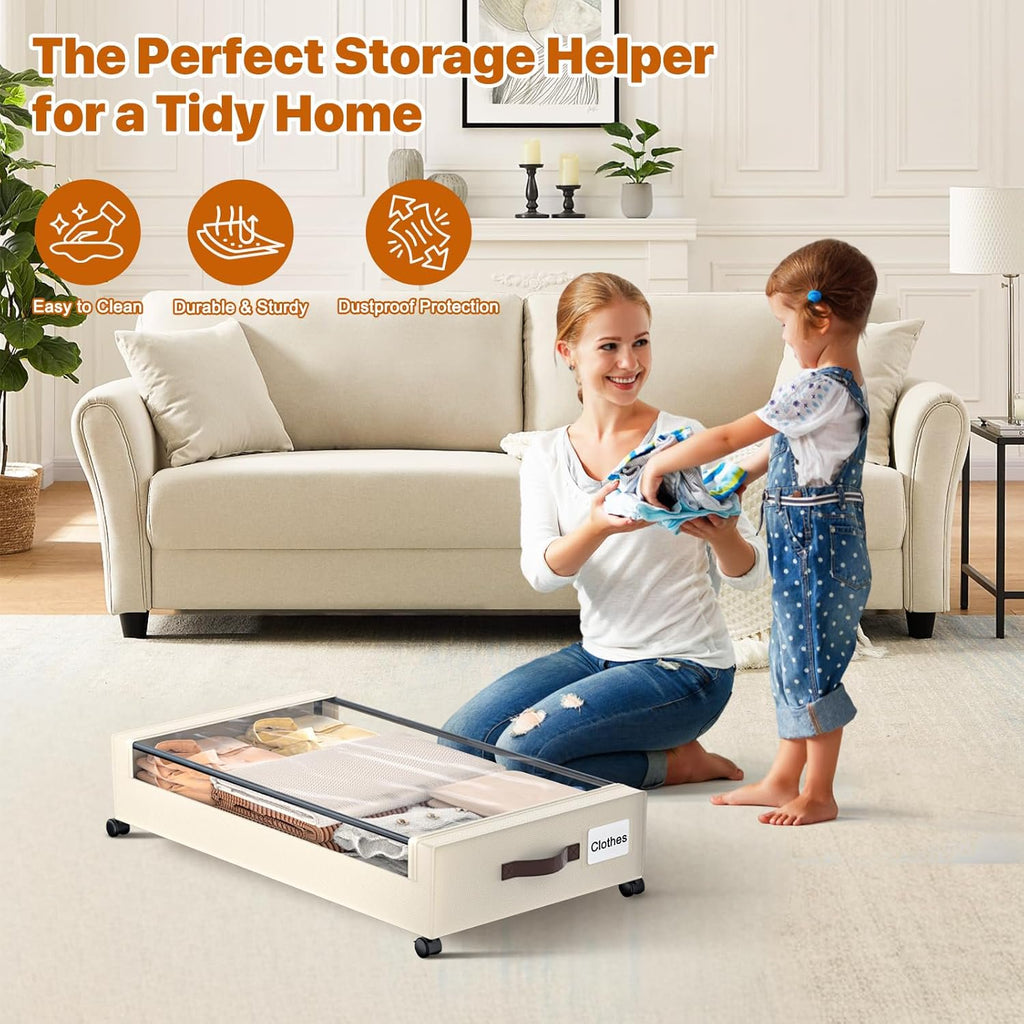 Under Bed Storage Containers with Wheels, 4 Pack, XXL 60L, Clear Lids X97107