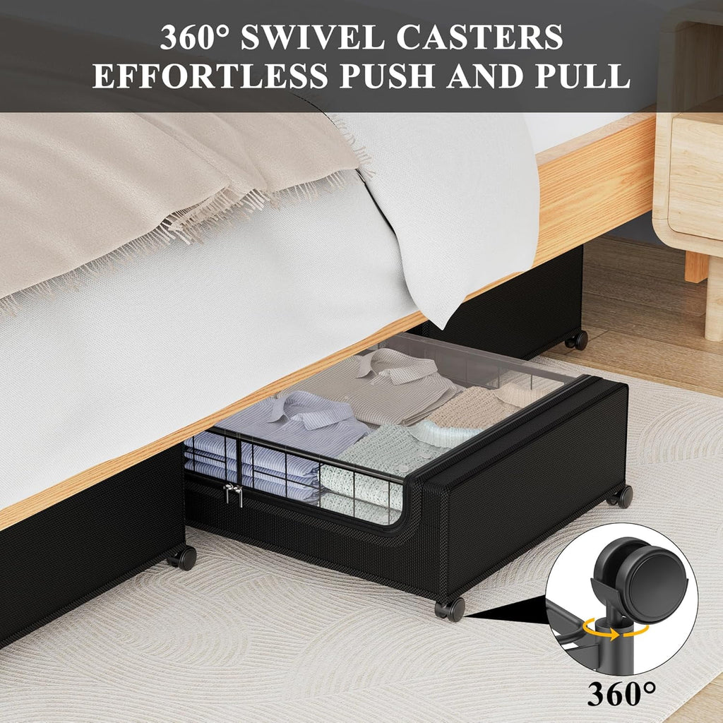 Under Bed Storage with Wheels and Cover, Metal Drawers, Black A21548