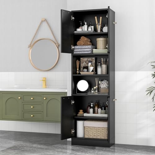 Bathroom Storage Cabinet with 4 Doors and 2 Open Shelves Q999