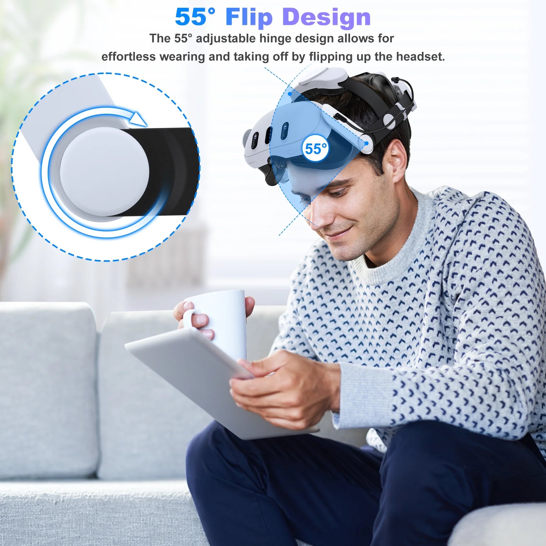 Head Strap with 7500mAh Rechargeable Battery for Quest 2 & 3 VR Headset L5453