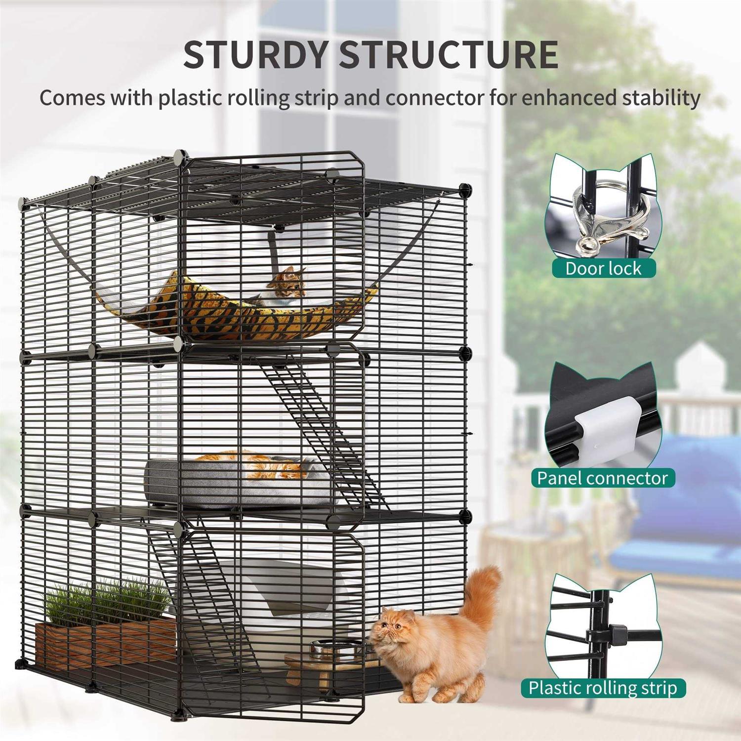 Cat Cage Indoor Cat Enclosures DIY Cat Playpen Metal Kennel with Hammock X1948