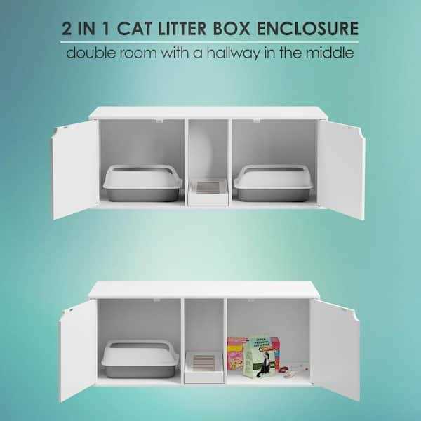 White Wood Side End Table Cat Litter Box with Double Room E185103
