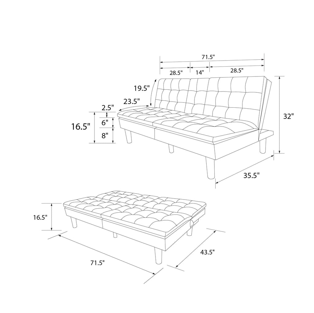Memory Foam Futon with Cupholder and USB, Black Faux Leather P11538