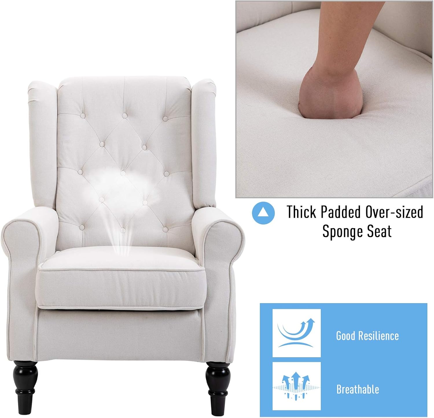 Button-Tufted Accent Chair with High Wingback, Set of 2, Cream White T737