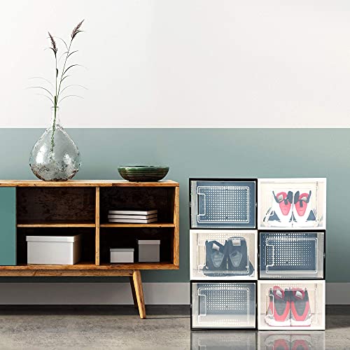 Shoe Storage Boxes 6 Pack, Clear Plastic Stackable, Large V735