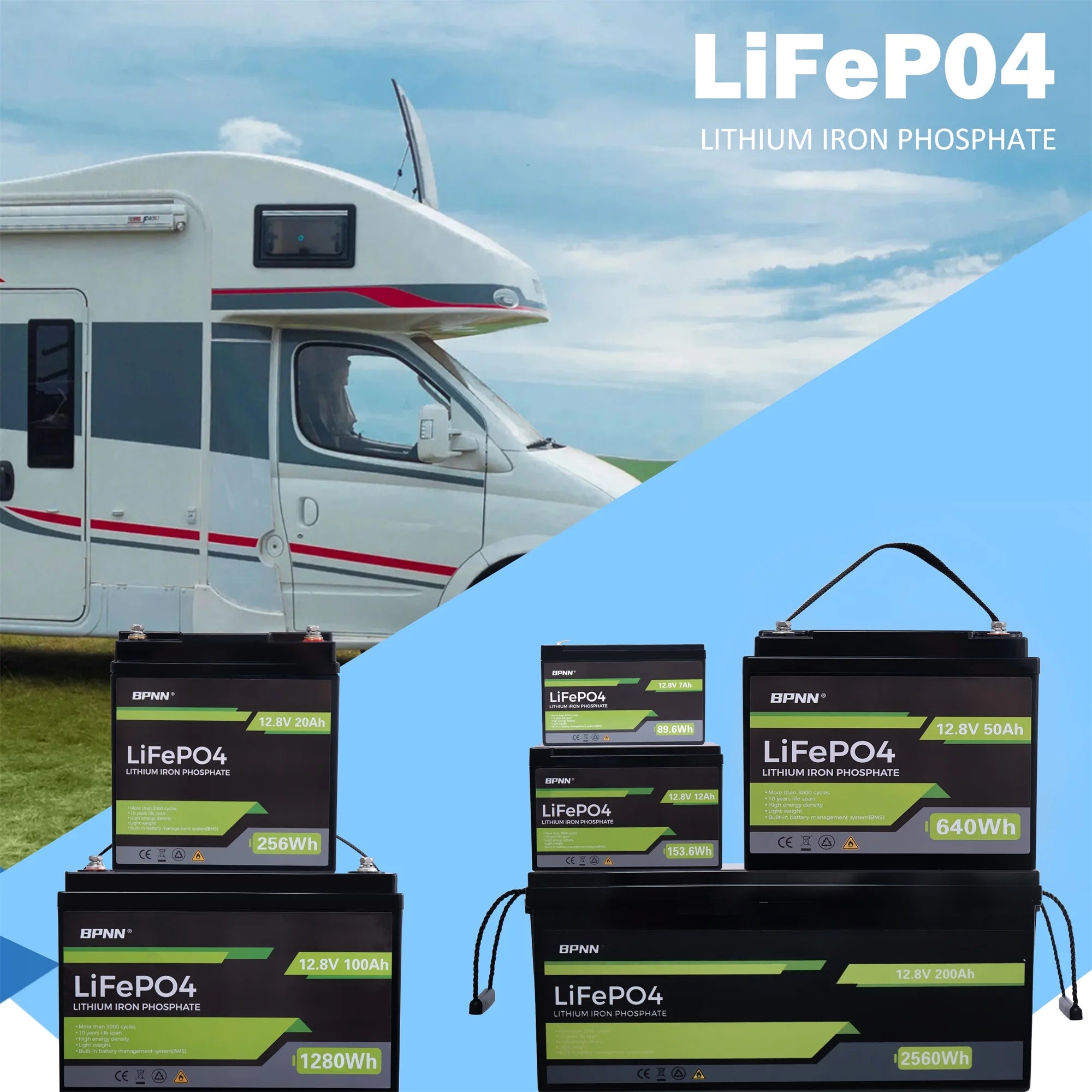 12V 100Ah LiFePO4 Battery for RV Solar Home Backup T738514