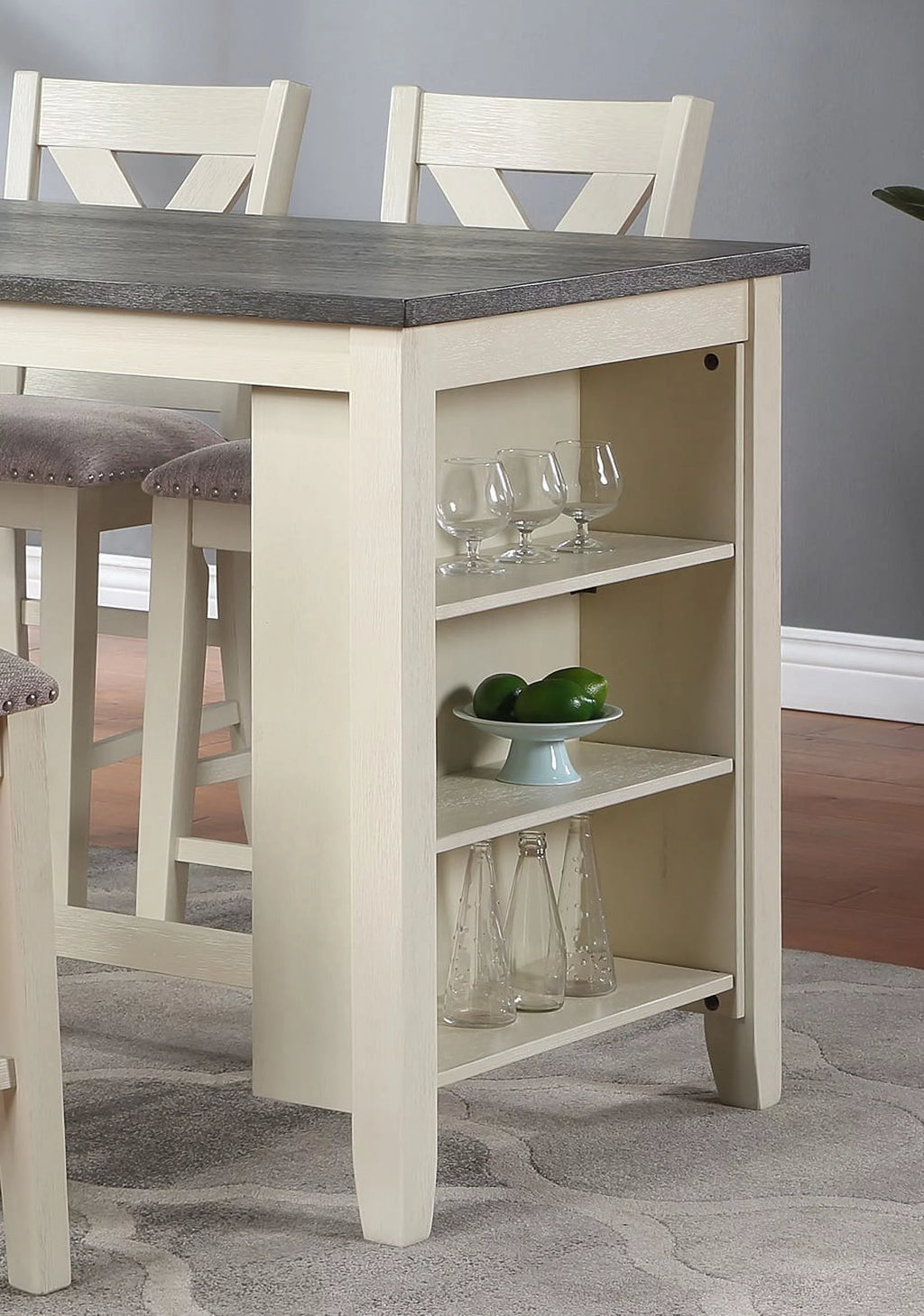 5pc Counter Height Dining Table with Storage Shelves and Stools D135644