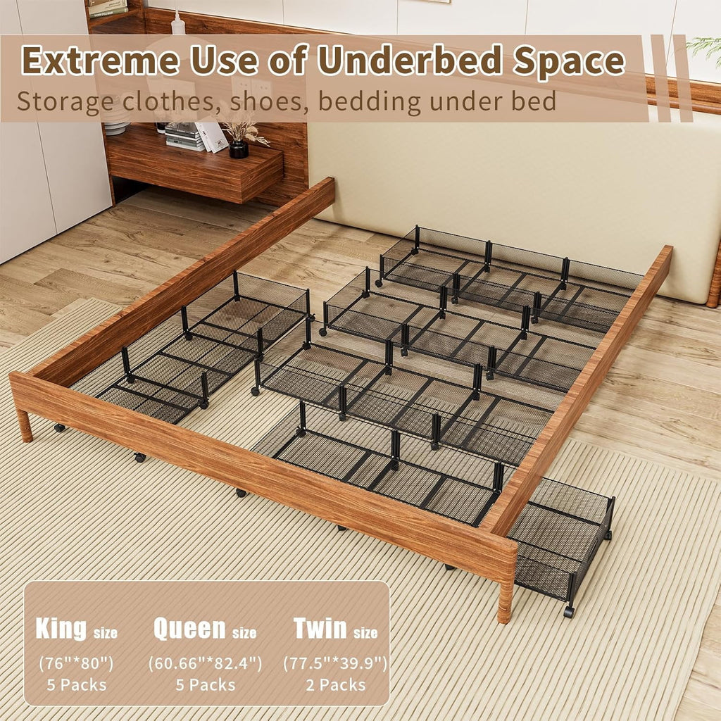 Under Bed Storage on Wheels, Large Capacity Rolling Containers, Foldable Drawers V2641