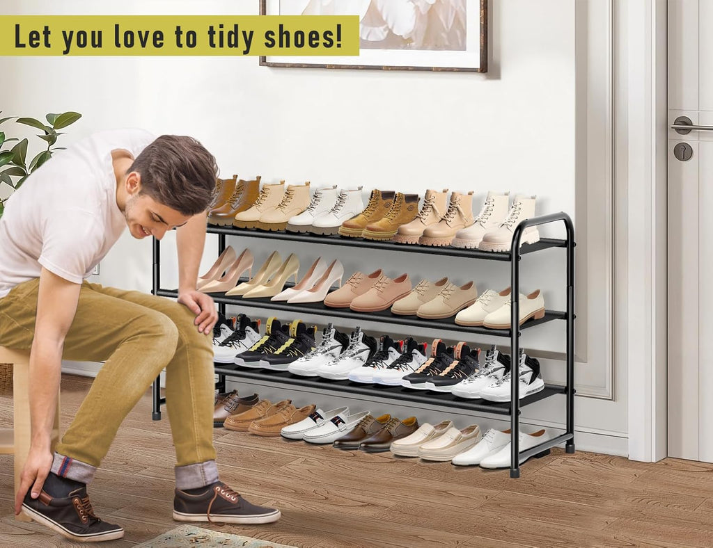 3-Tier Long Shoe Rack for Closet with 8-Shelf Hanging Organizer C3956
