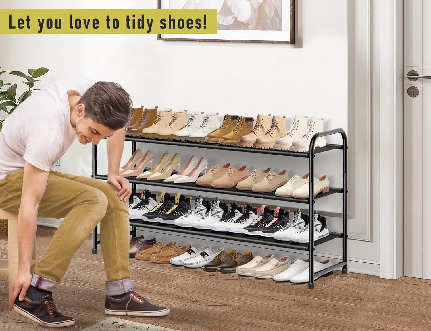 3-Tier Long Shoe Rack for Closet with 8-Shelf Hanging Organizer C3956