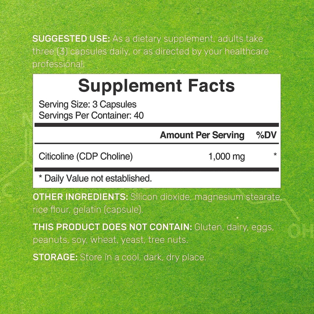 Citicoline CDP Choline 1000mg, 120 Capsules W383