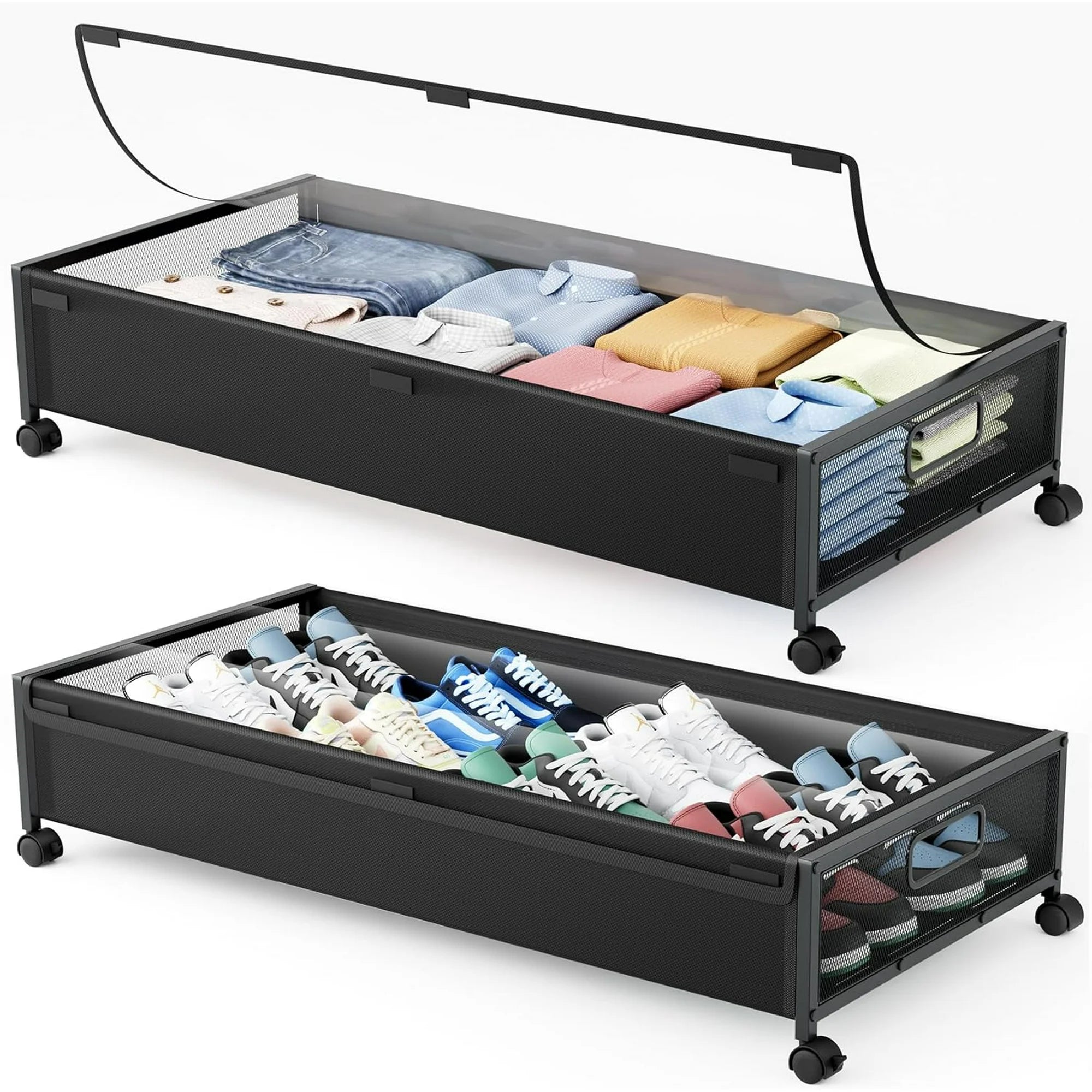 Under Bed Storage Containers with Wheels 2 Pack with Lid D932
