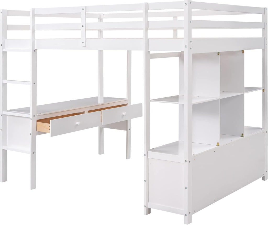 Full Loft Bed with Built-in Desk and Storage Shelves Y752452