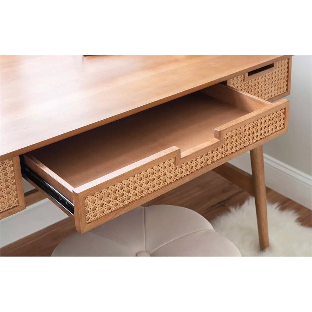 Rattan Wood Desk with Drawers E928273