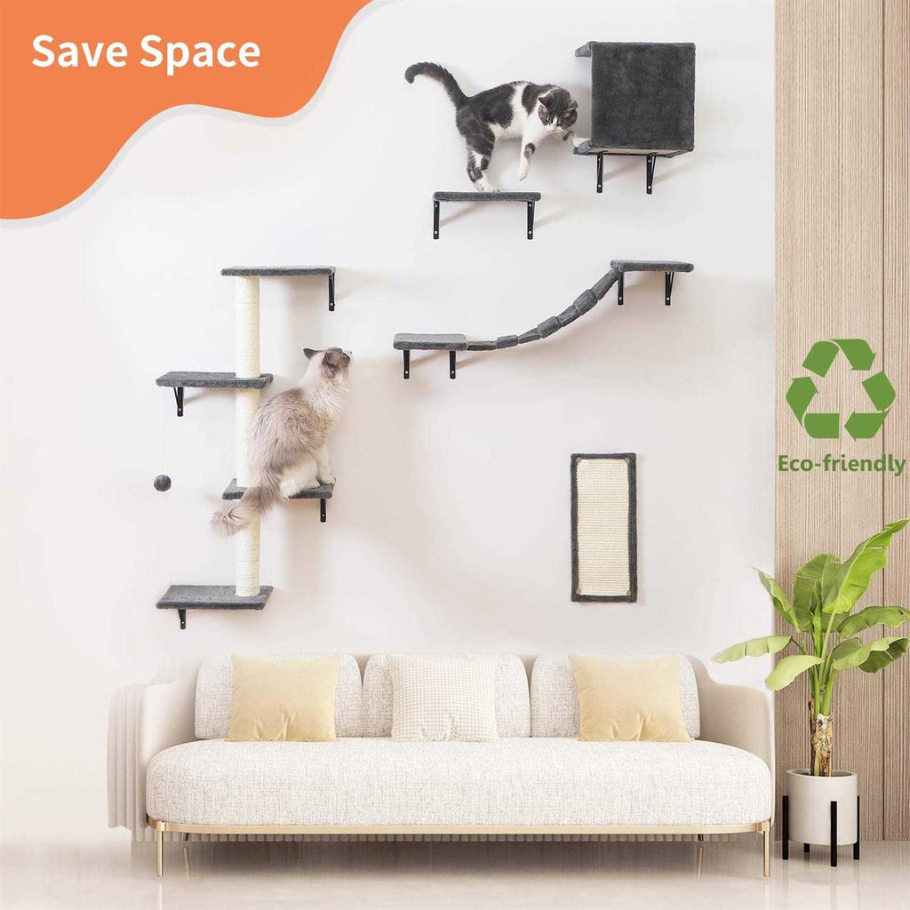 Wall-Mounted Cat Furniture Set with Shelves, Climber, and Scratcher X14754