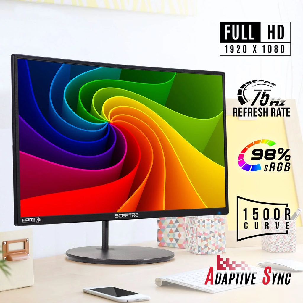24" Curved 75Hz Gaming LED Monitor Full HD 1080P HDMI VGA Speakers, VESA Wall Mount Ready O8045