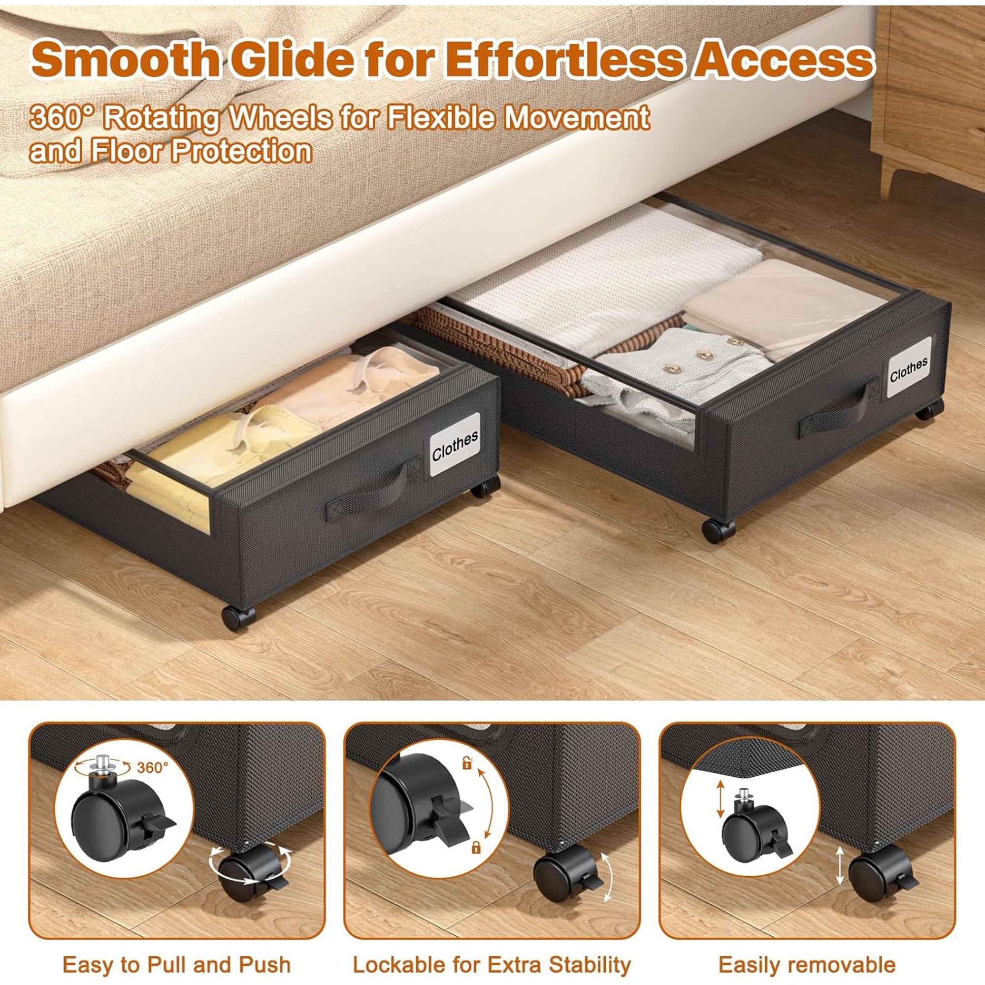 Under Bed Storage Containers with Wheels, 4 Pack, XXL 60L, Clear Lids X97107