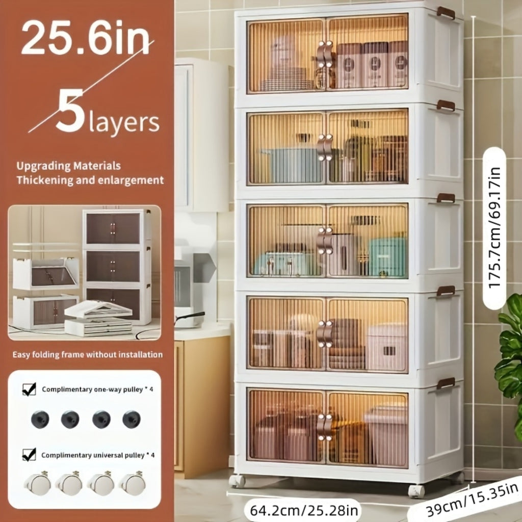 Magnetic cabinet door folding storage box with 5-layer plastic drawers W486868