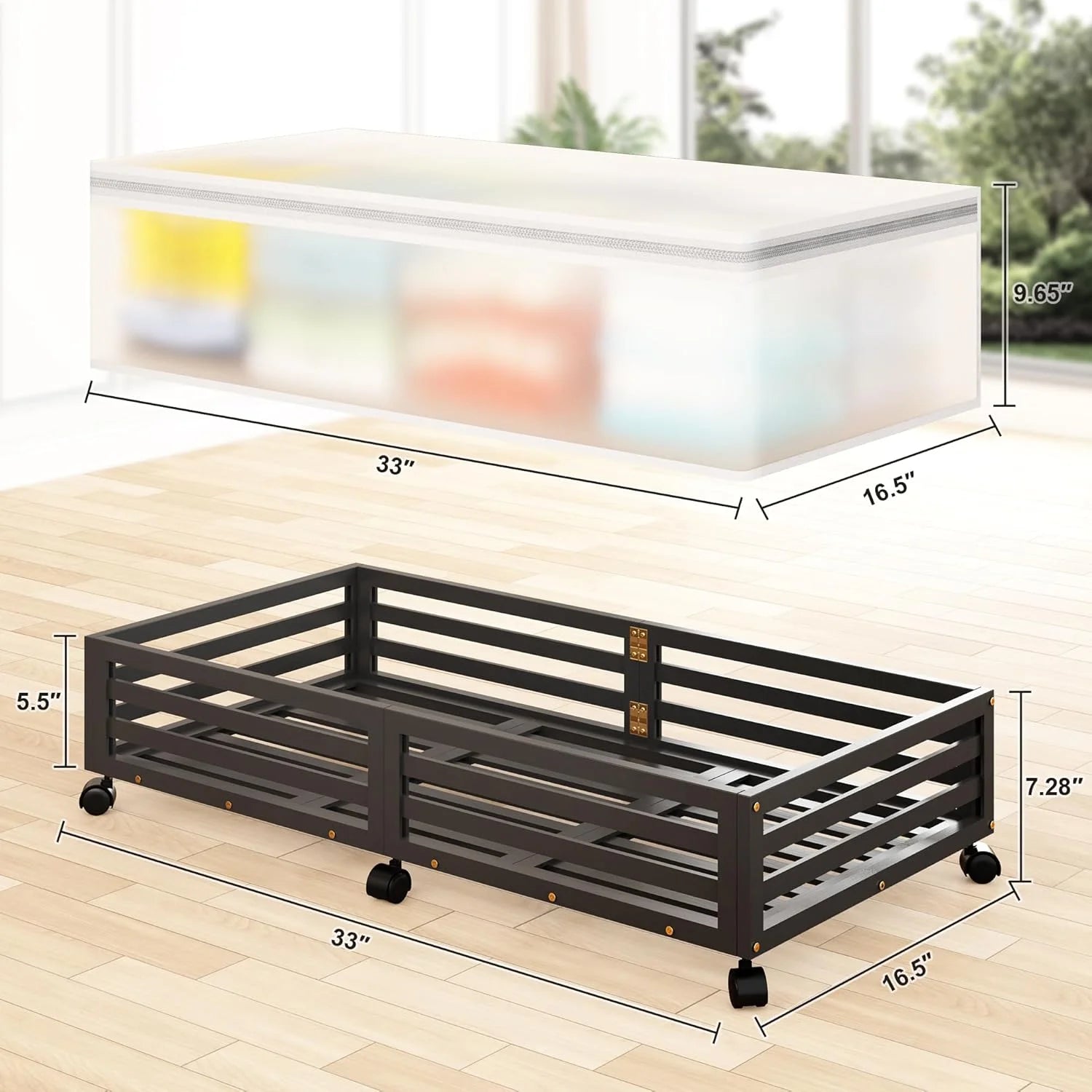 Under Bed Storage Containers with Wheels, Bamboo Wood, 2 Pack A2655