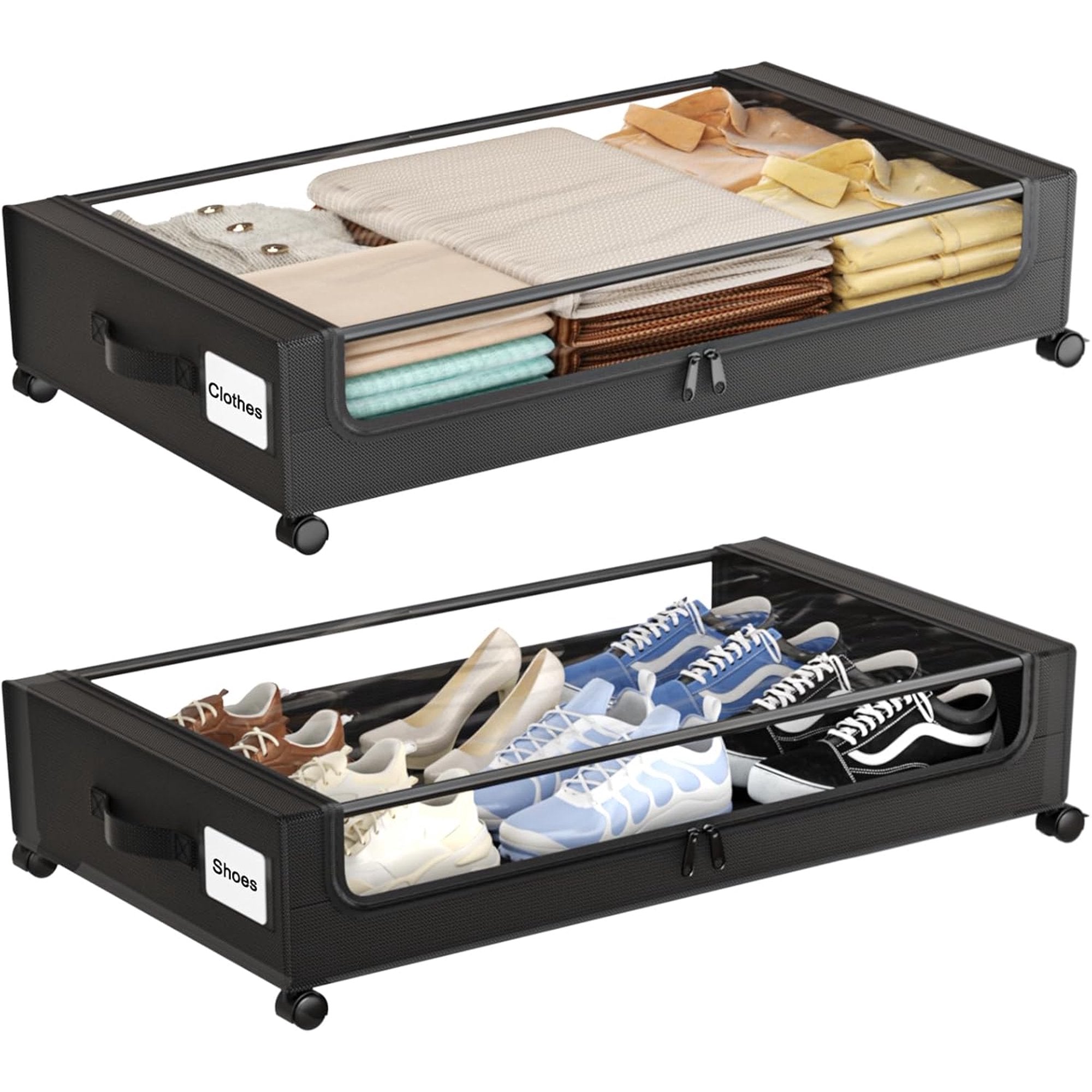 Under Bed Storage Containers with Wheels, 4 Pack, XXL 60L, Clear Lids X97107