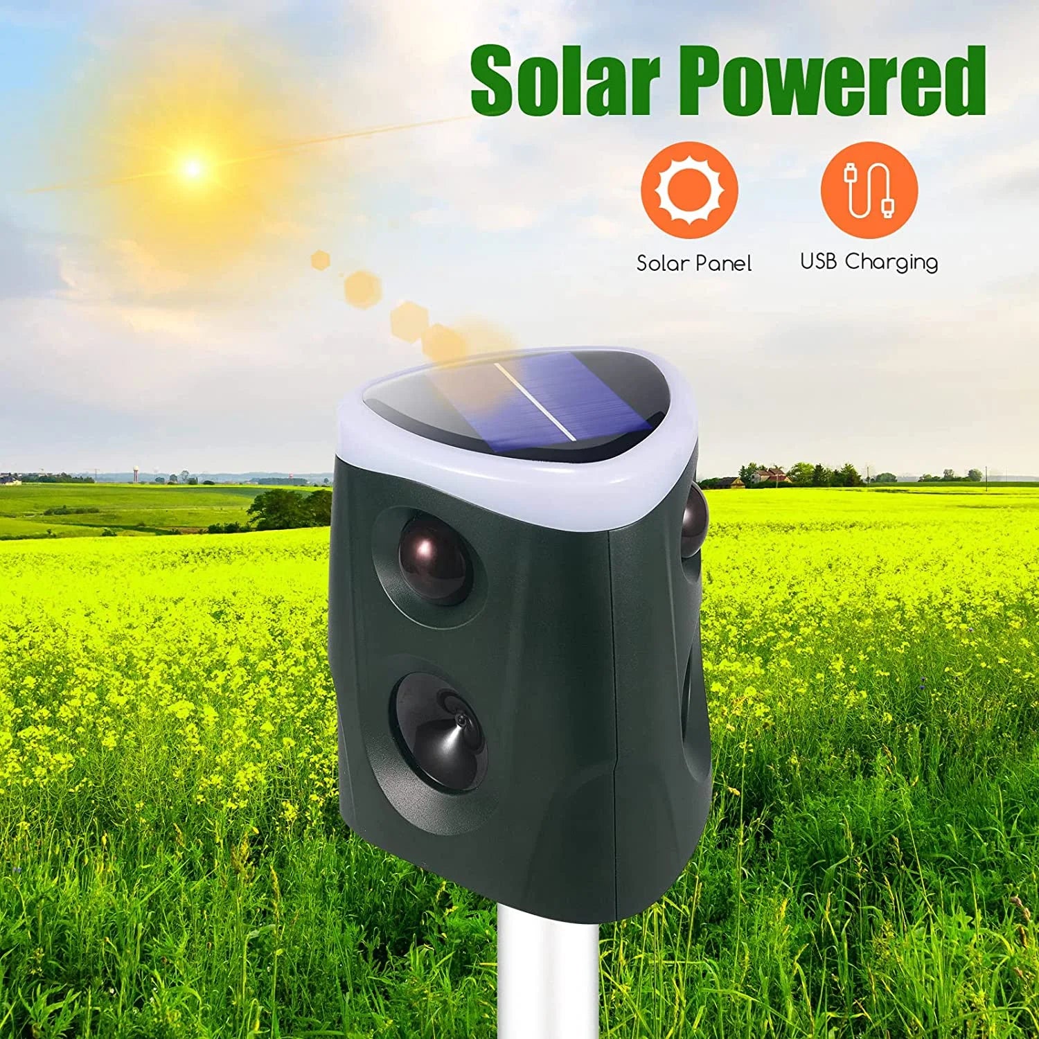 Ultrasonic Animal Repeller Outdoor Waterproof with PIR Sensor and Strobe Light F920