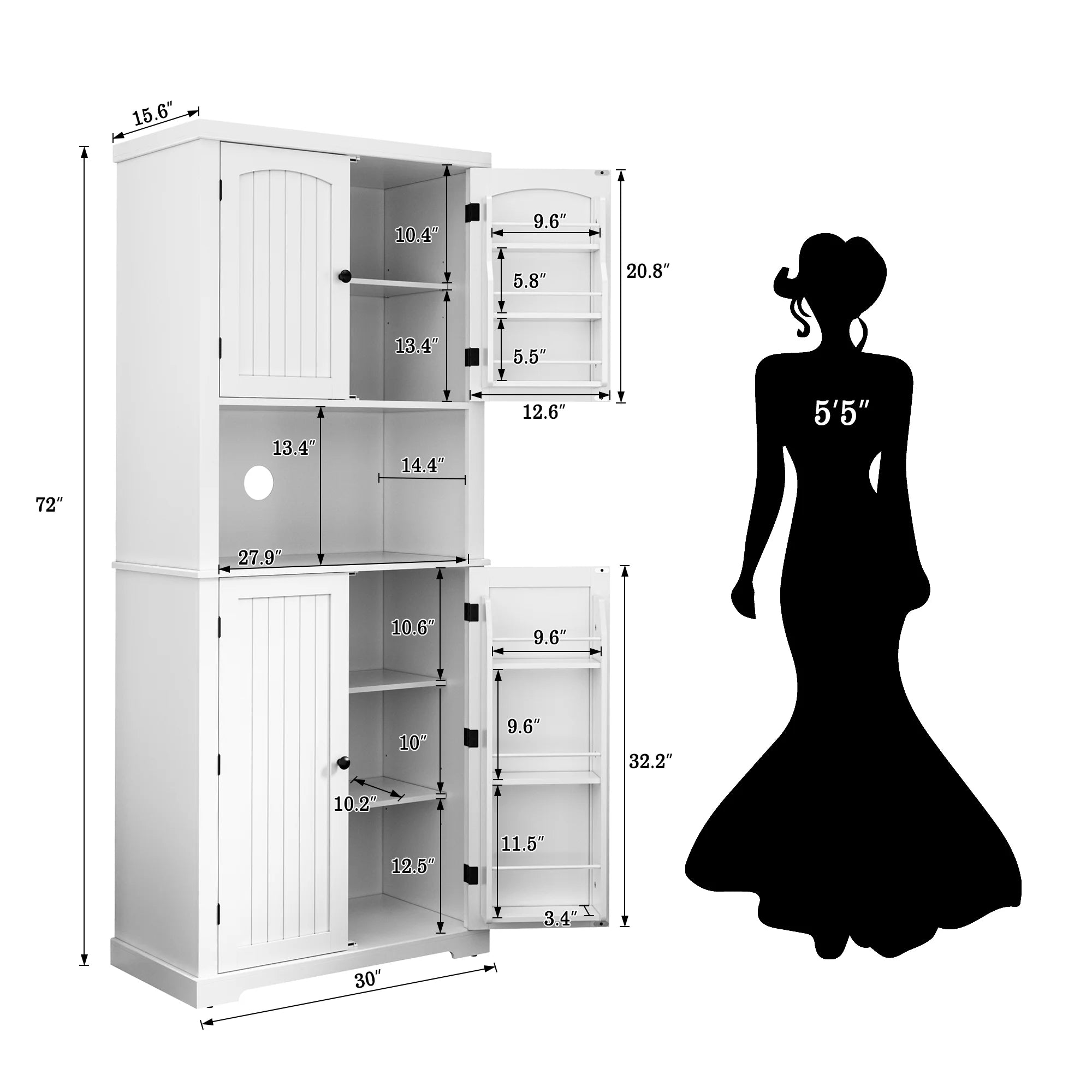 72" Kitchen Pantry Storage Cabinet with Microwave Stand and Shelves L322374