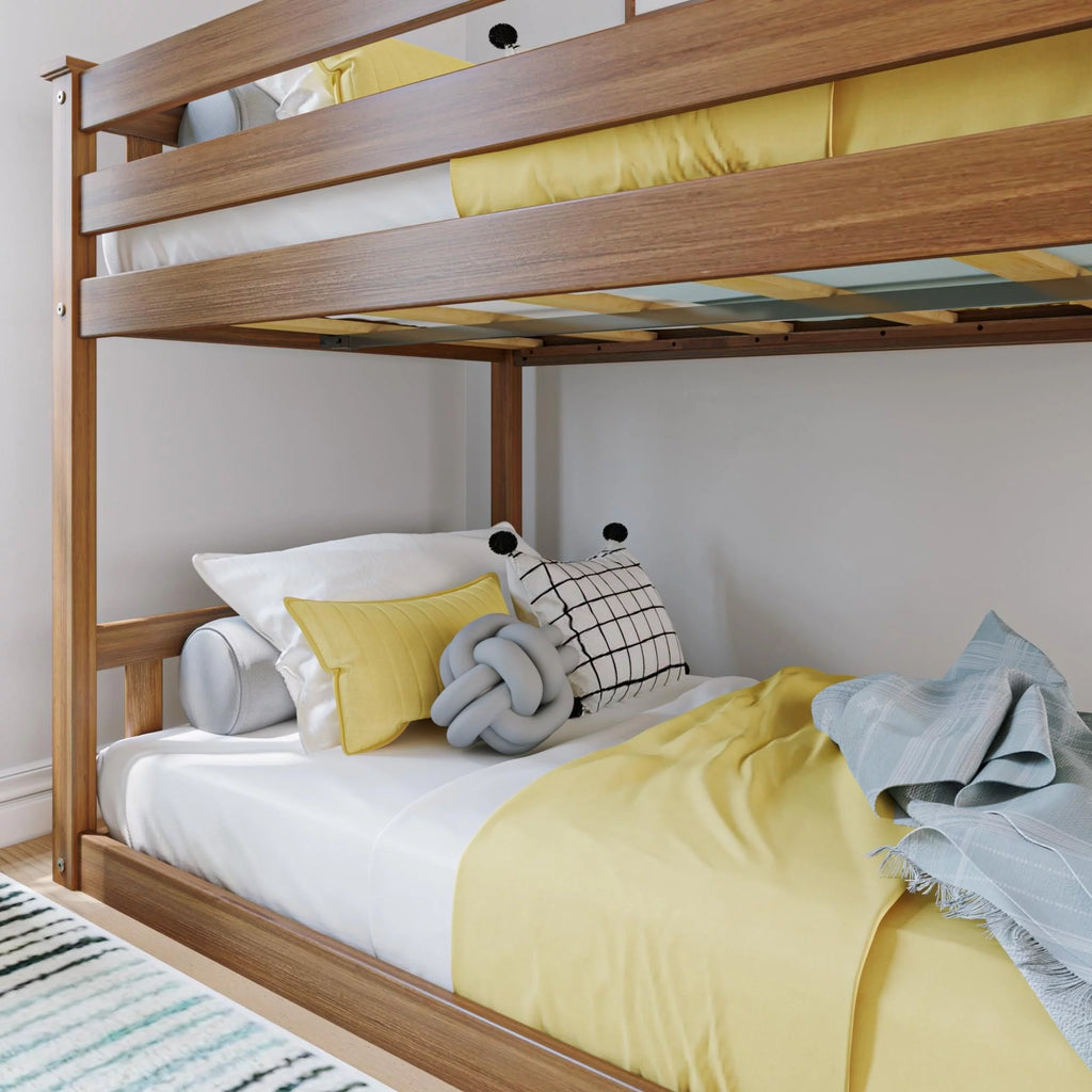 Twin over Twin Low Bunk Bed with Ladder for Kids, Solid Wood K190