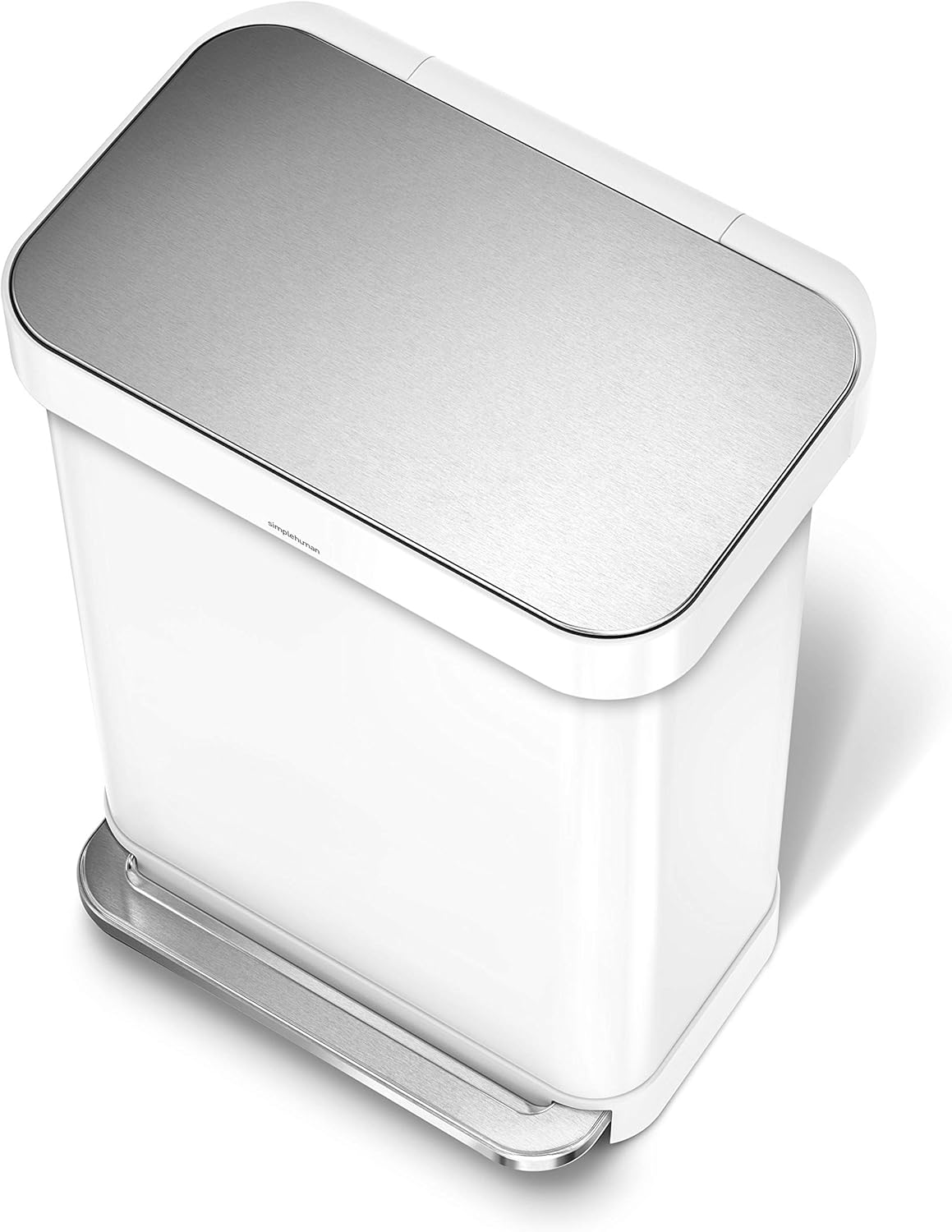 55 Liter Rectangular Kitchen Step Trash Can, White Stainless Steel K8813