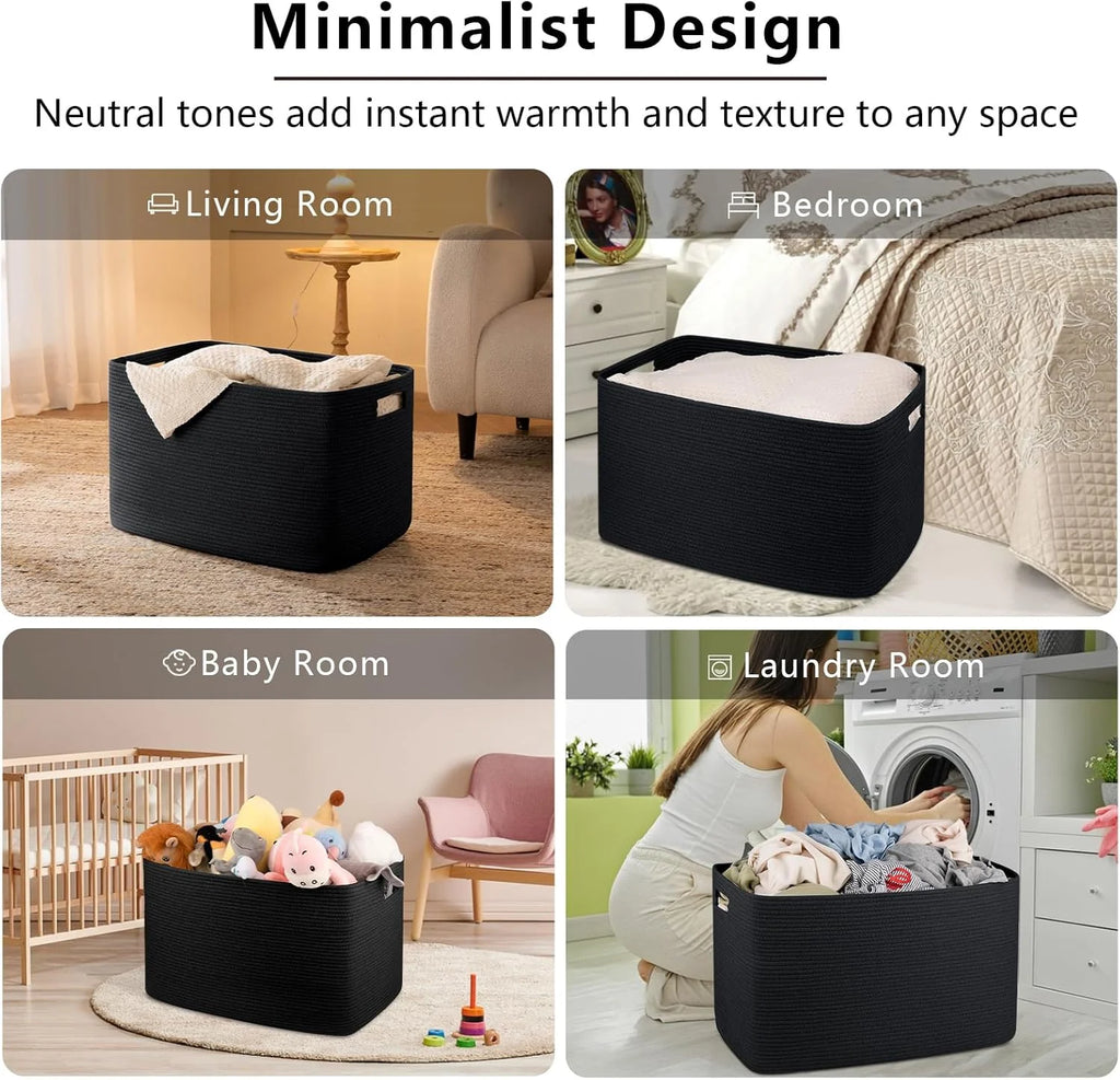 Cotton Rope Storage Basket, Oversized Blanket Basket for Living Room, Bedroom, Nursery F8776