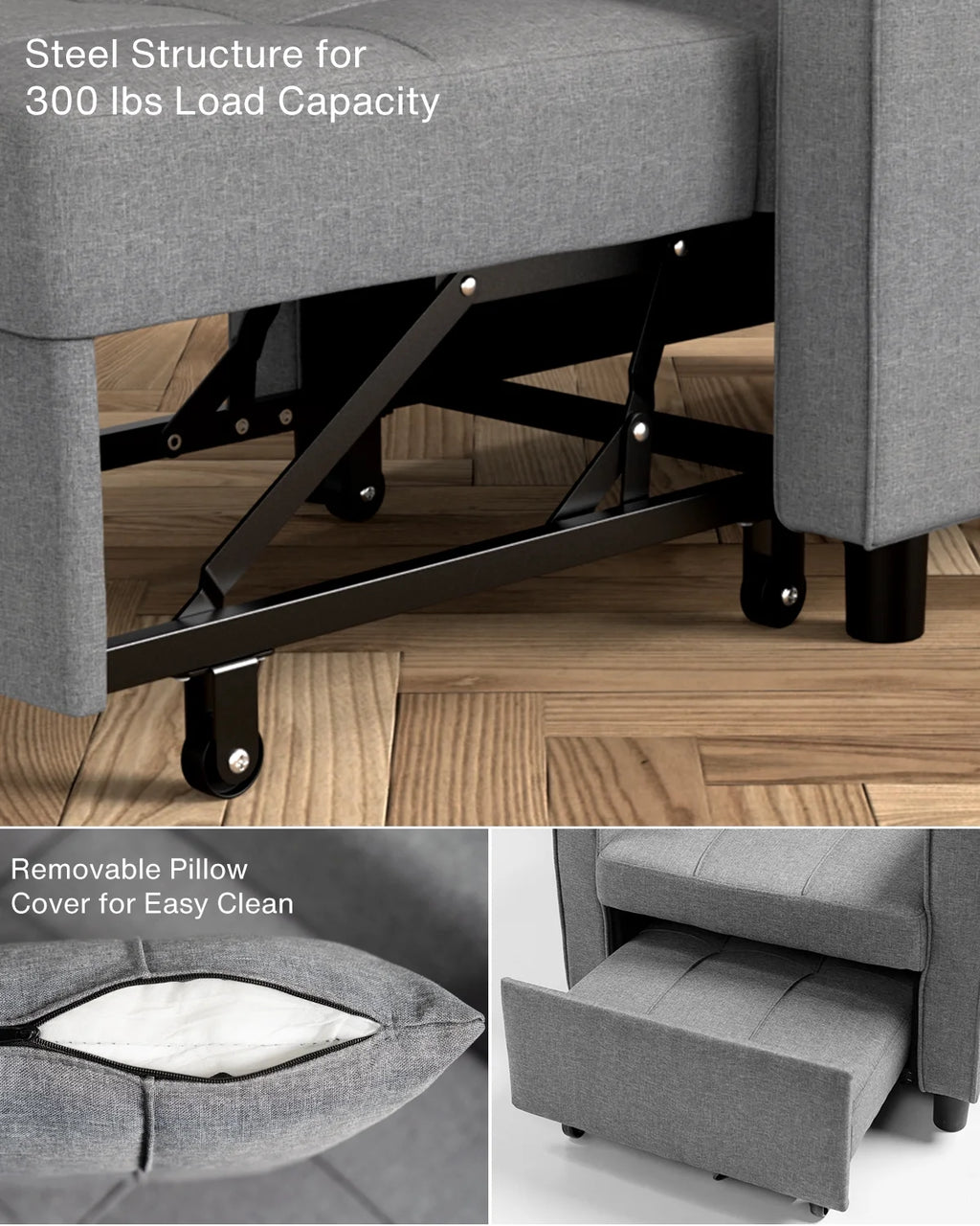Convertible Chair Single Bed, Grey R92719