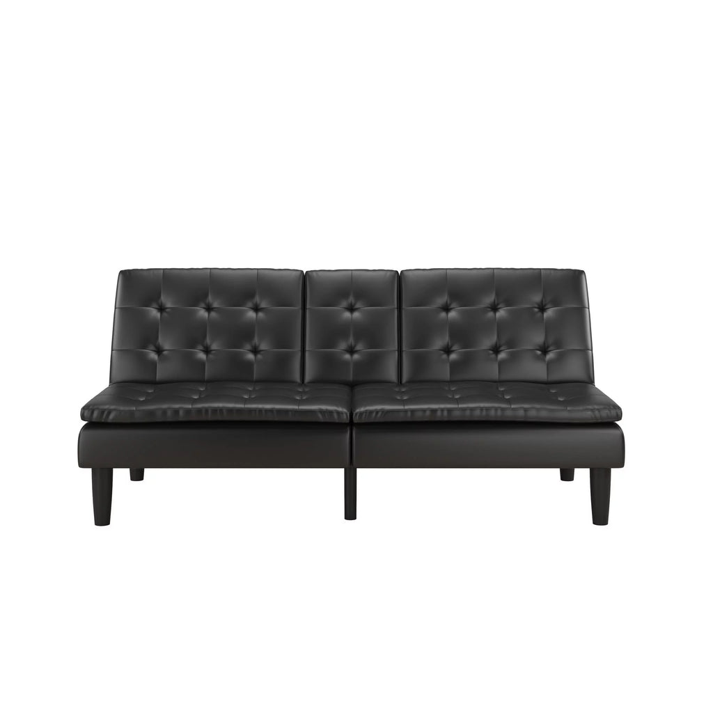 Memory Foam Futon with Cupholder and USB, Black Faux Leather P11538
