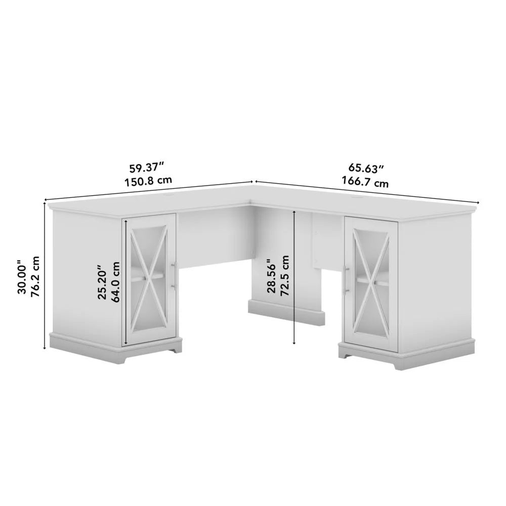 L-shaped Engineered Wood Desk in Linen White Oak E3370