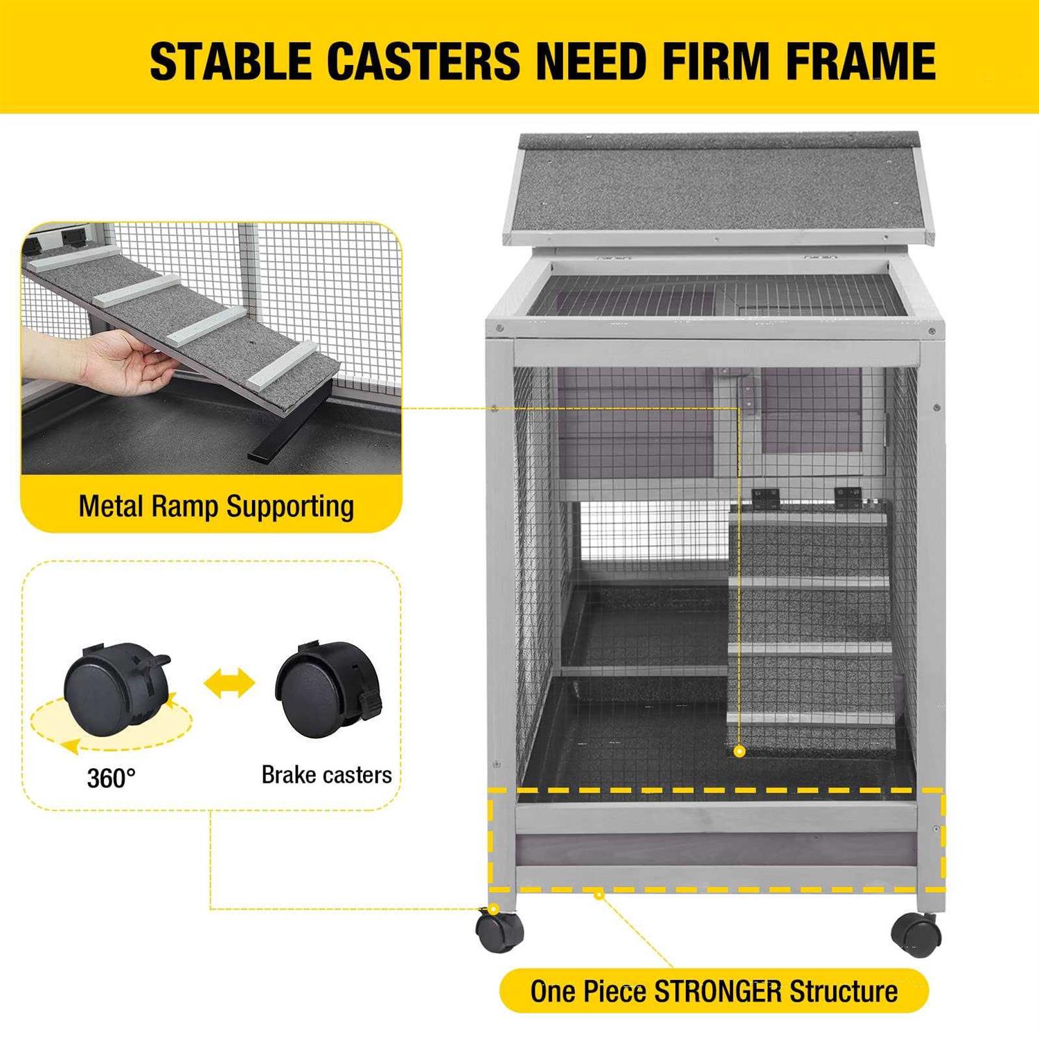 Rabbit Hutch Indoor Cage with Wheels, 3 Pull Out Trays L25283
