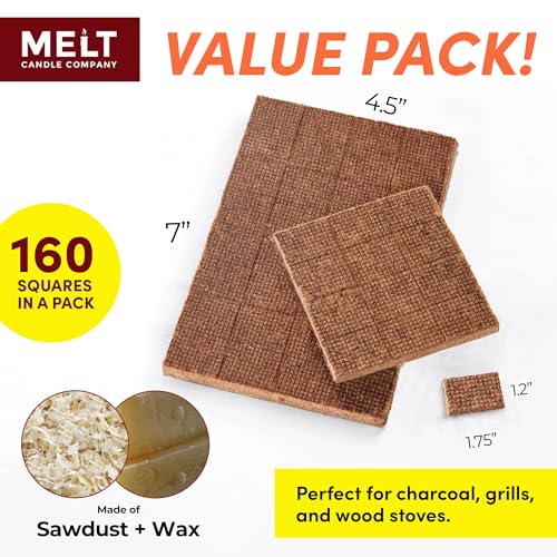 Fire Starter Squares, 160 pcs for Campfire, Grill, Fire Pit, BBQ O544844