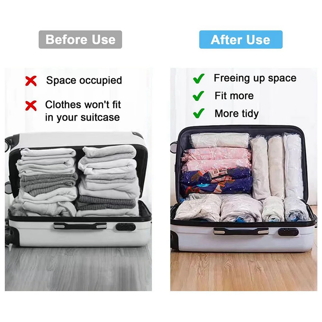 Reusable Roll Up Compression Bags for Travel, Medium Vacuum Storage M763035