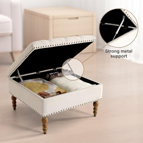 Large Square Ottoman Coffee Table with Storage and Solid Wood Shelf S572