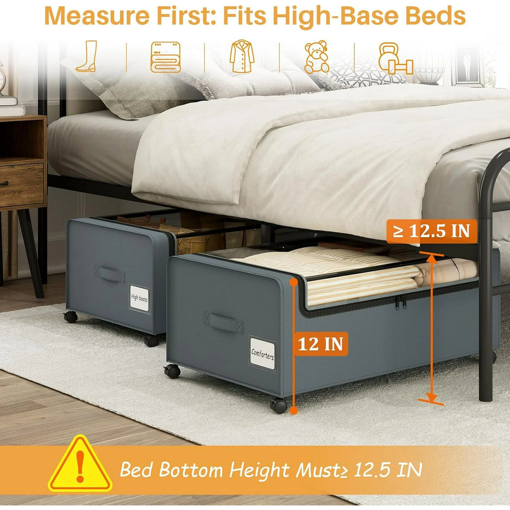 Under Bed Storage Bins with Clear Lid and Wheels, 2 Pack S388