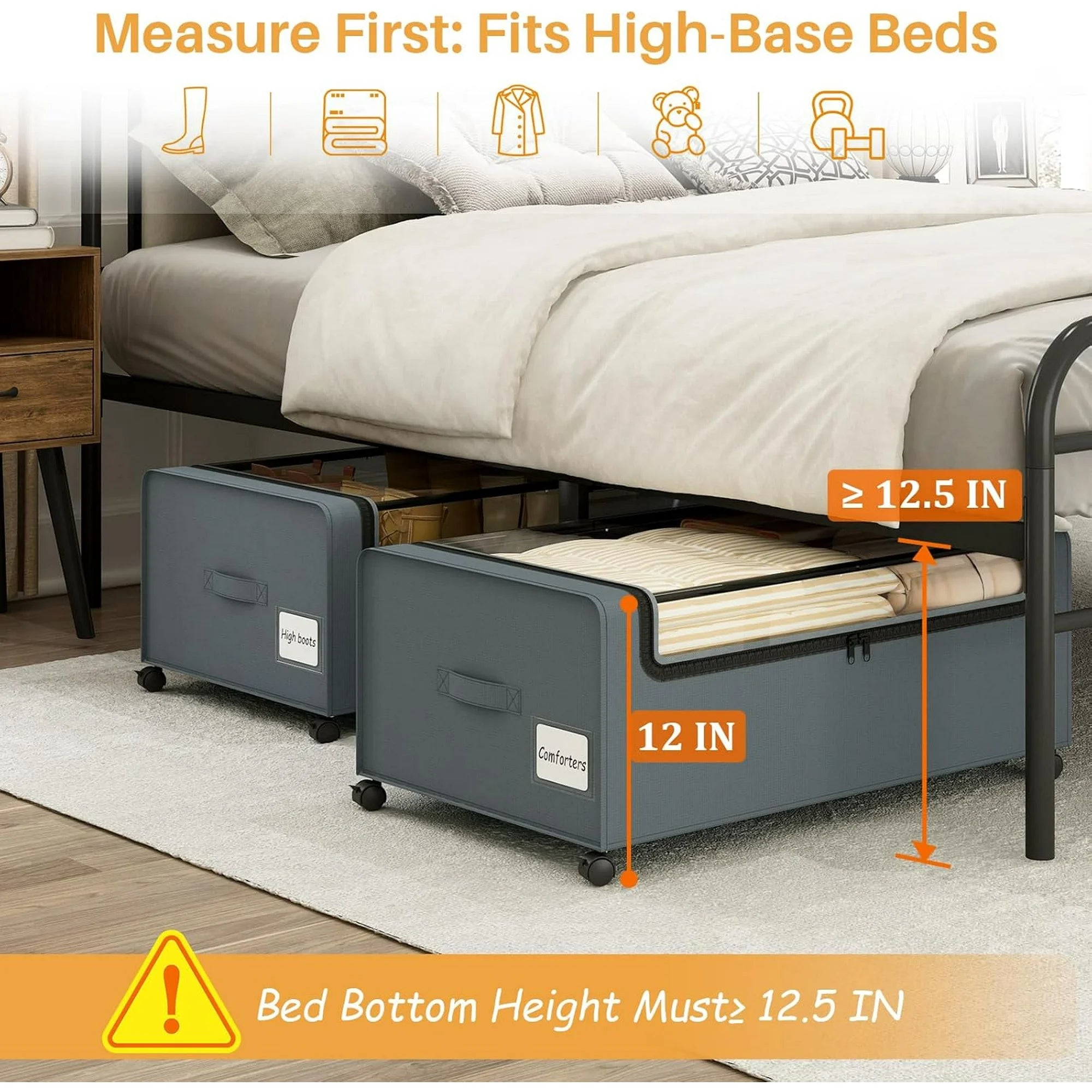Under Bed Storage Bins with Clear Lid and Wheels, 2 Pack S388