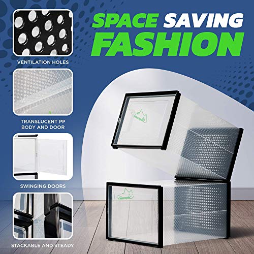 Shoe Storage Boxes 6 Pack, Clear Plastic Stackable, Large V735