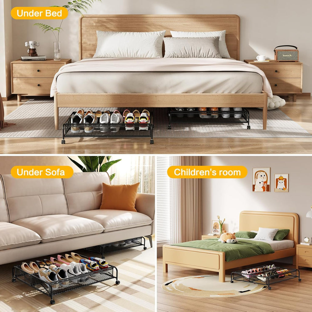 Under Bed Shoe Storage Organizer with Wheels, 2 Pack T9264