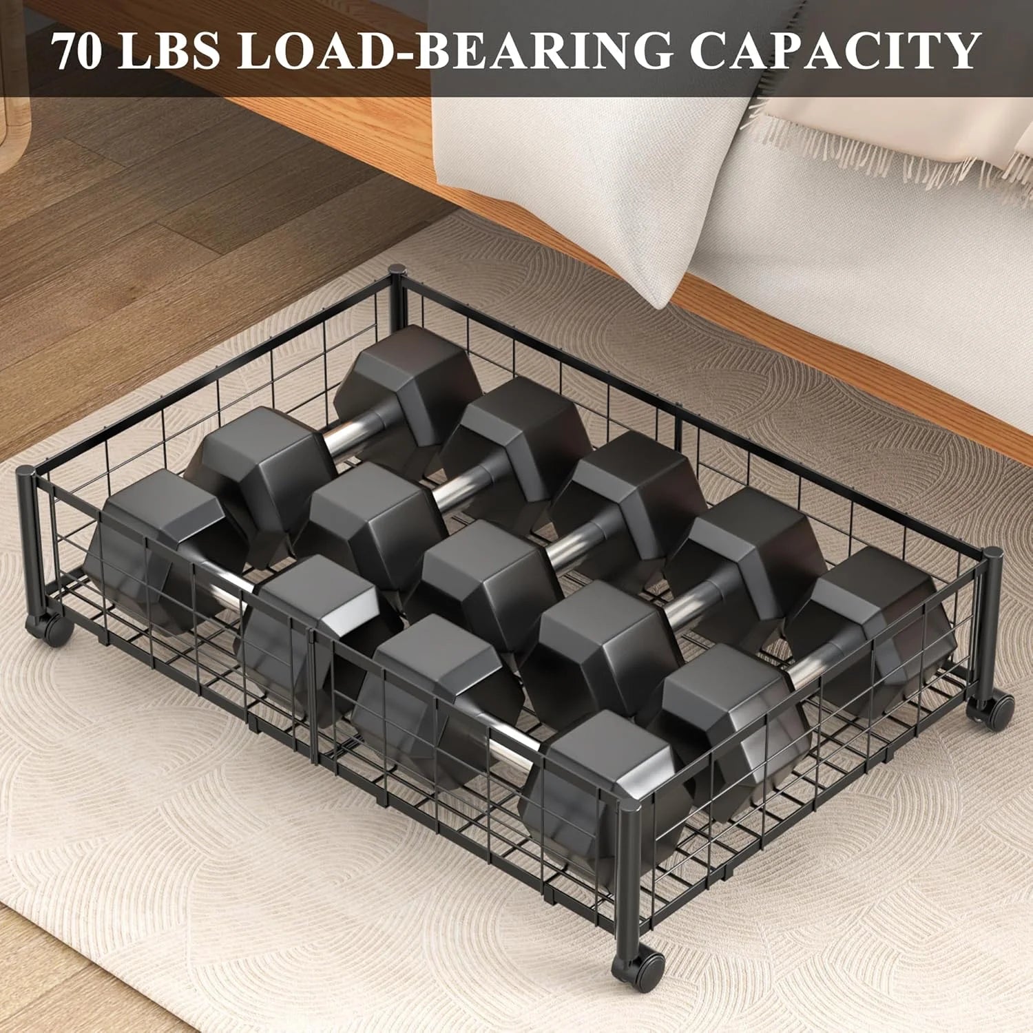 Under Bed Storage with Wheels and Cover, Metal Drawers, Black A21548