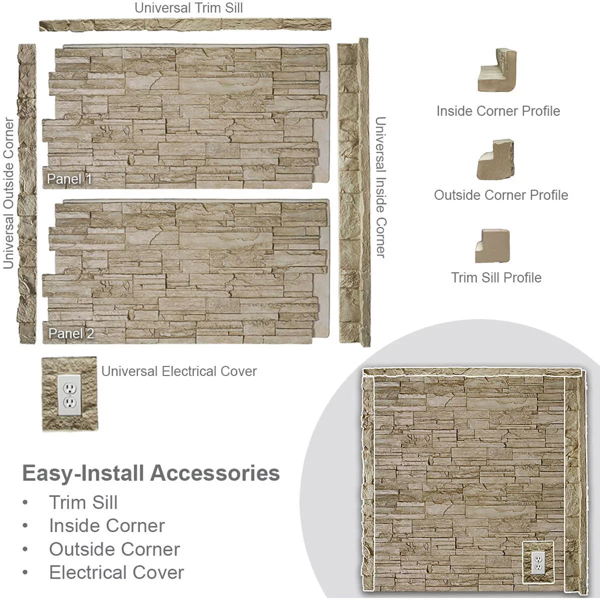 49"W x 24 1/2"H Stacked Stone Faux Siding Panel Z46794