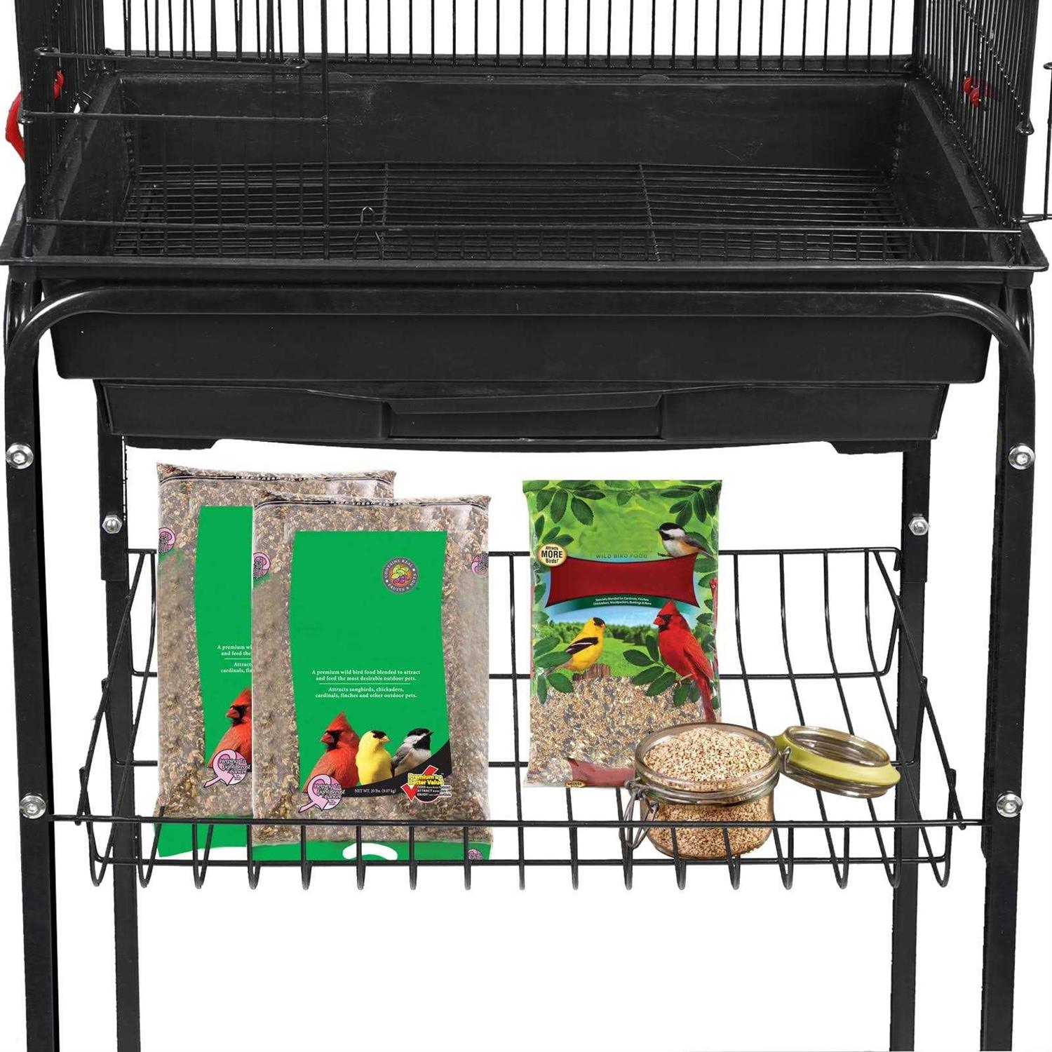 Large Wrought Iron Bird Cage with Rolling Stand for Parakeet U8505