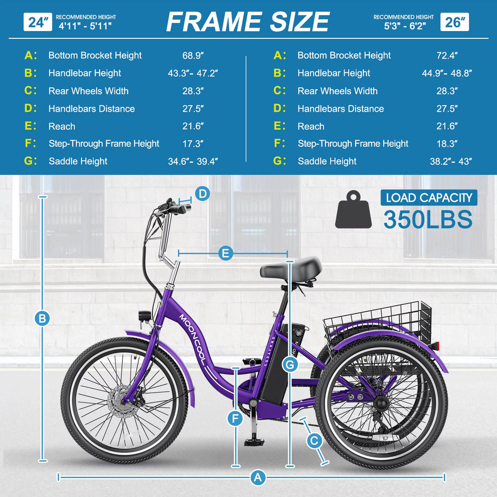 350W Electric Trike 7-Speed 3-Wheel Bicycle for Adults with Rear Basket N8611