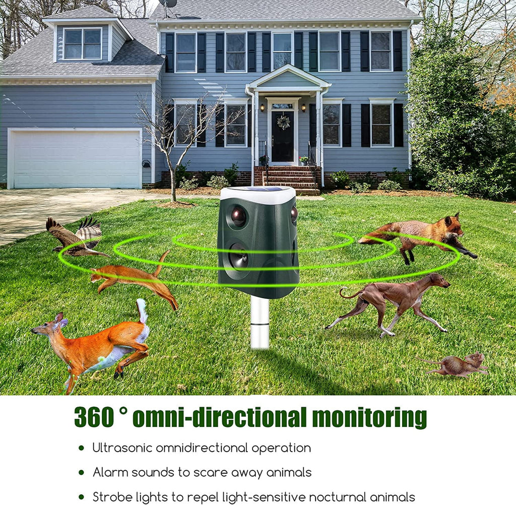 Ultrasonic Animal Repeller Outdoor Waterproof with PIR Sensor and Strobe Light F920