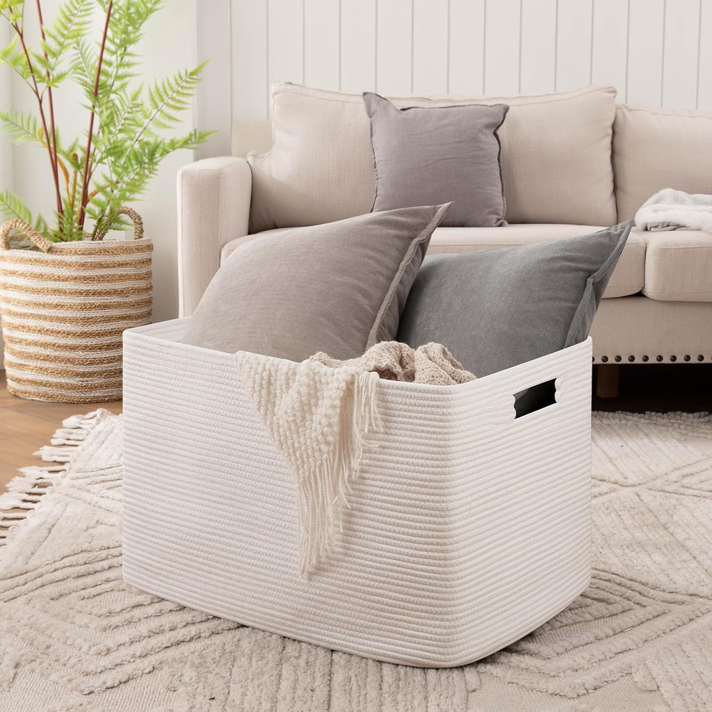 Cotton Rope Storage Basket, Oversized Blanket Basket, 25 x 17 x 16 Inches, White M581557