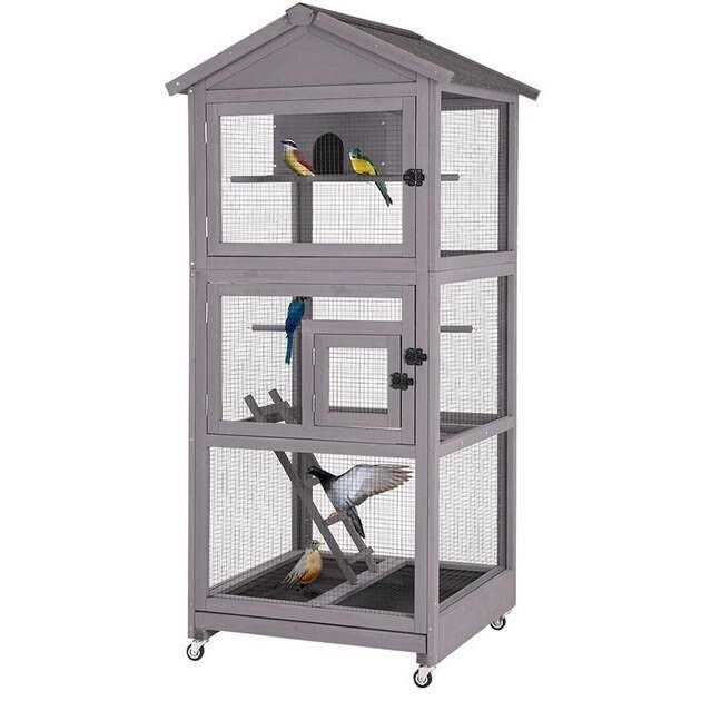Wooden Large Bird Cage on Wheels W787